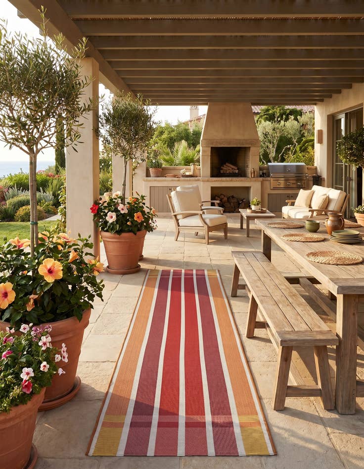 Detail image of 2' x 8' Easy-Clean Striped Indoor / Outdoor Runner Rug