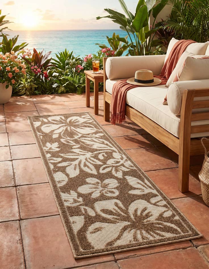 Detail image of 2' x 6' Easy-Clean Botanical Indoor / Outdoor Runner Rug