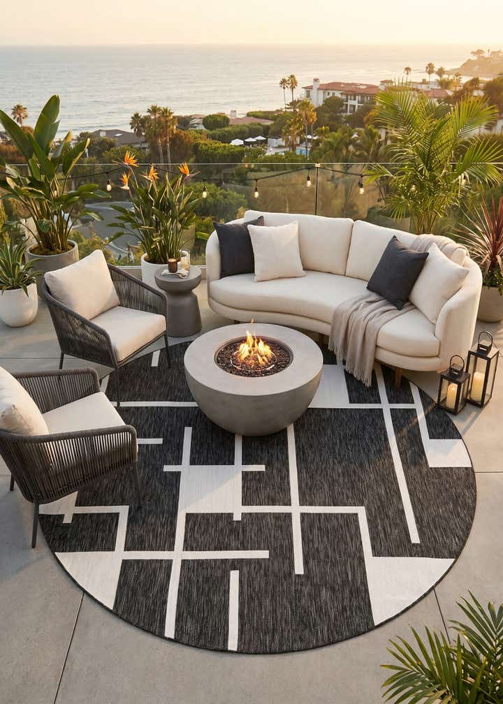 10' x 10' Easy-Clean Modern Indoor / Outdoor Round Rug
