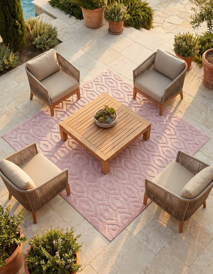 Detail image of 7' 10 x 7' 10 Easy-Clean Trellis Textured Indoor / Outdoor Square Rug