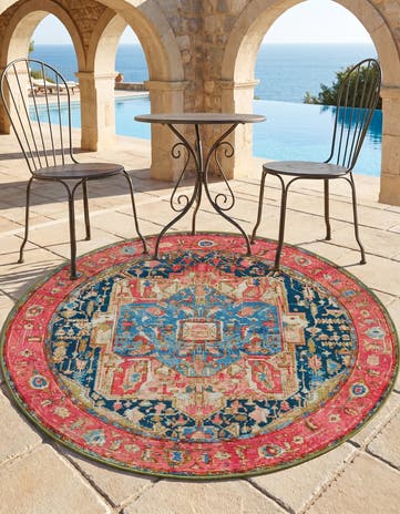 4' x 4' Easy-Clean Traditional Indoor / Outdoor Round Rug