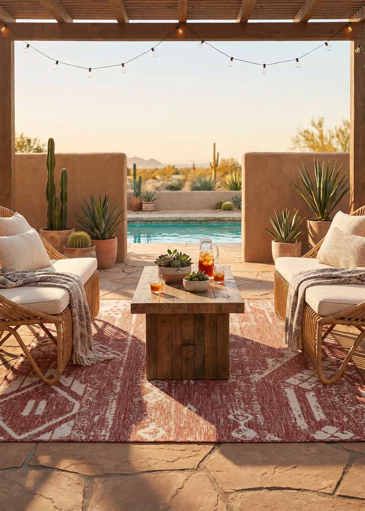 5' 3 x 5' 3 Easy-Clean Bohemian Indoor / Outdoor Square Rug