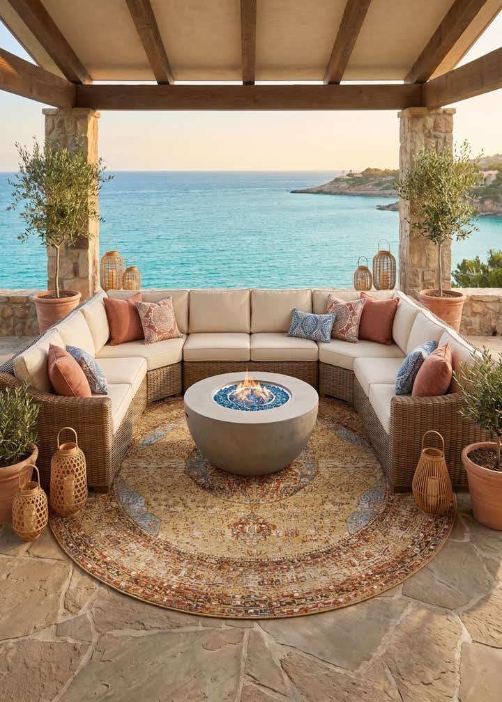 10' x 10' Easy-Clean Traditional Indoor / Outdoor Round Rug