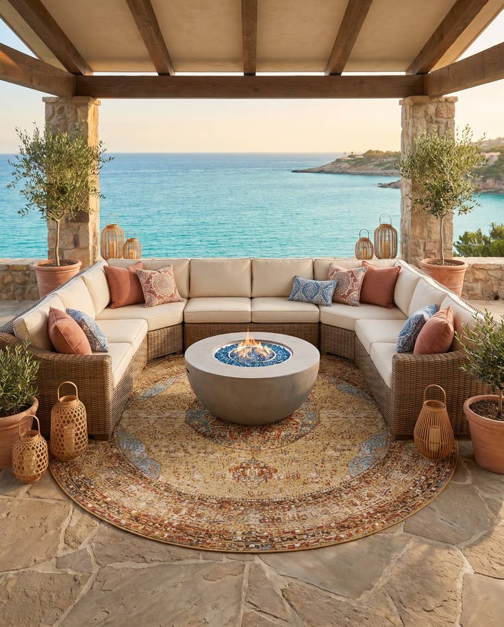 Detail image of 10' x 10' Easy-Clean Traditional Indoor / Outdoor Round Rug