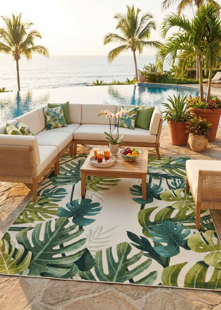 7' 10 x 10' Easy-Clean Botanical Indoor / Outdoor Rug