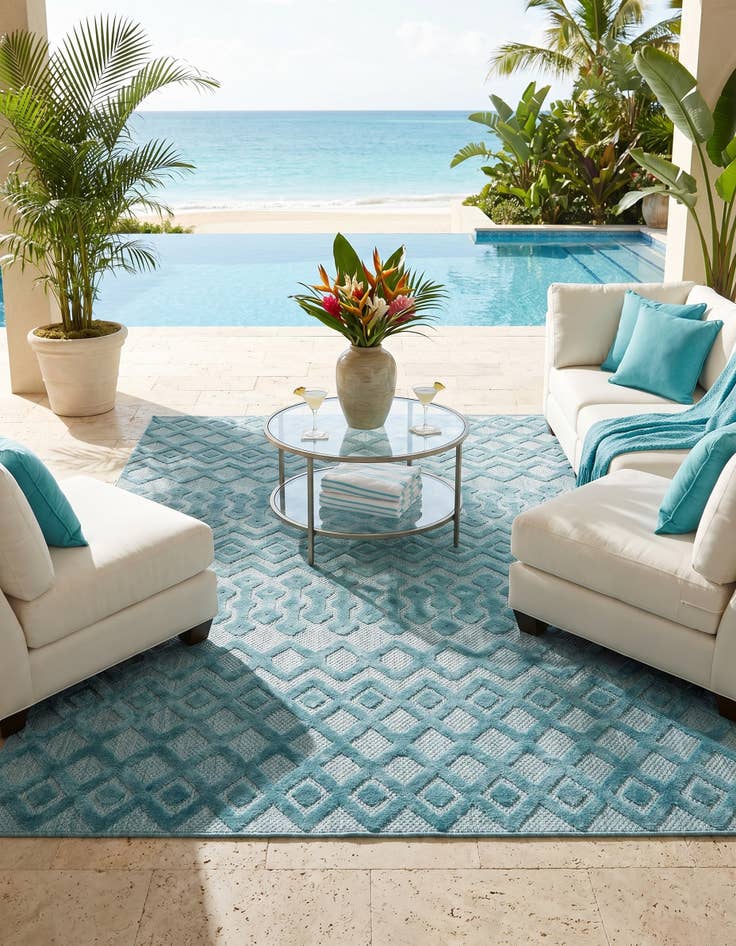 Detail image of 5' 3 x 8' Easy-Clean Trellis Textured Indoor / Outdoor Rug
