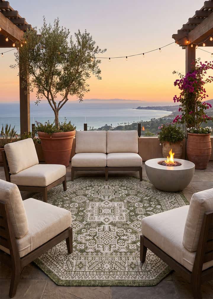 5' 3 x 5' 3 Easy-Clean Aztec Indoor / Outdoor Octagon Rug
