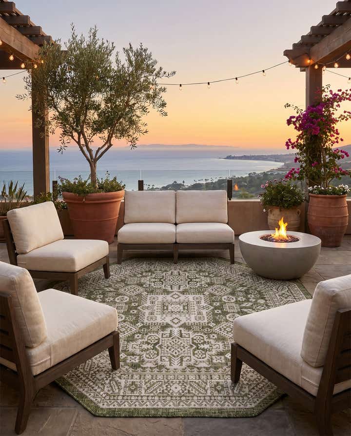 5' 3 x 5' 3 Easy-Clean Aztec Indoor / Outdoor Octagon Rug
