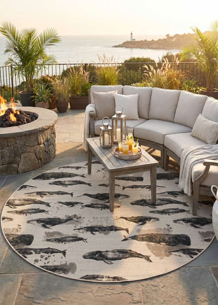 7' 10 x 7' 10 Easy-Clean Coastal Indoor / Outdoor Round Rug