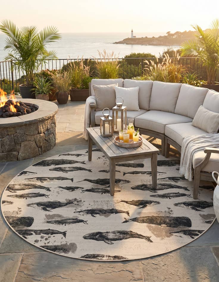 Detail image of 7' 10 x 7' 10 Easy-Clean Coastal Indoor / Outdoor Round Rug
