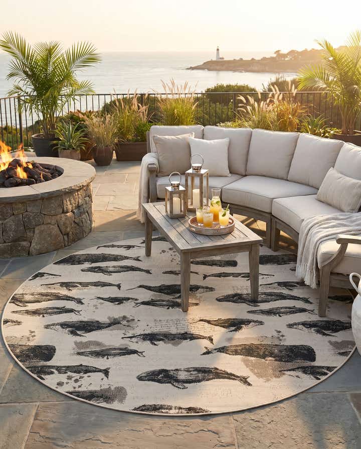 7' 10 x 7' 10 Easy-Clean Coastal Indoor / Outdoor Round Rug