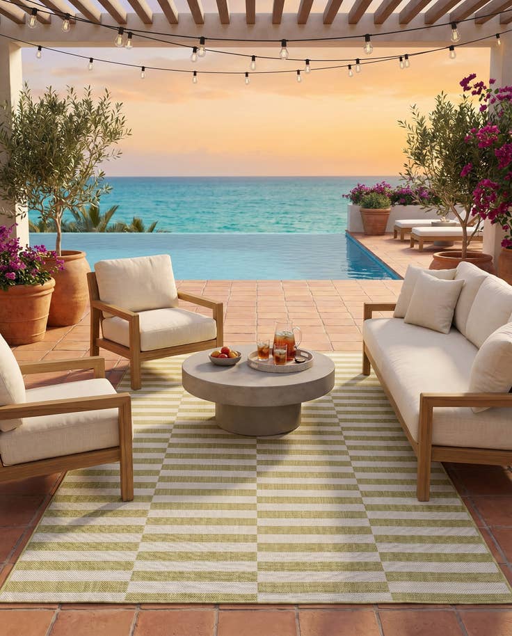 Detail image of 5' 3 x 8' Easy-Clean Striped Indoor / Outdoor Rug