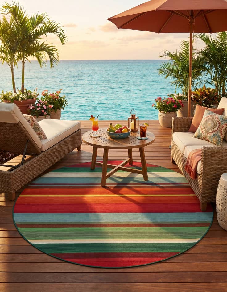 Detail image of 6' x 6' Easy-Clean Modern Indoor / Outdoor Round Rug