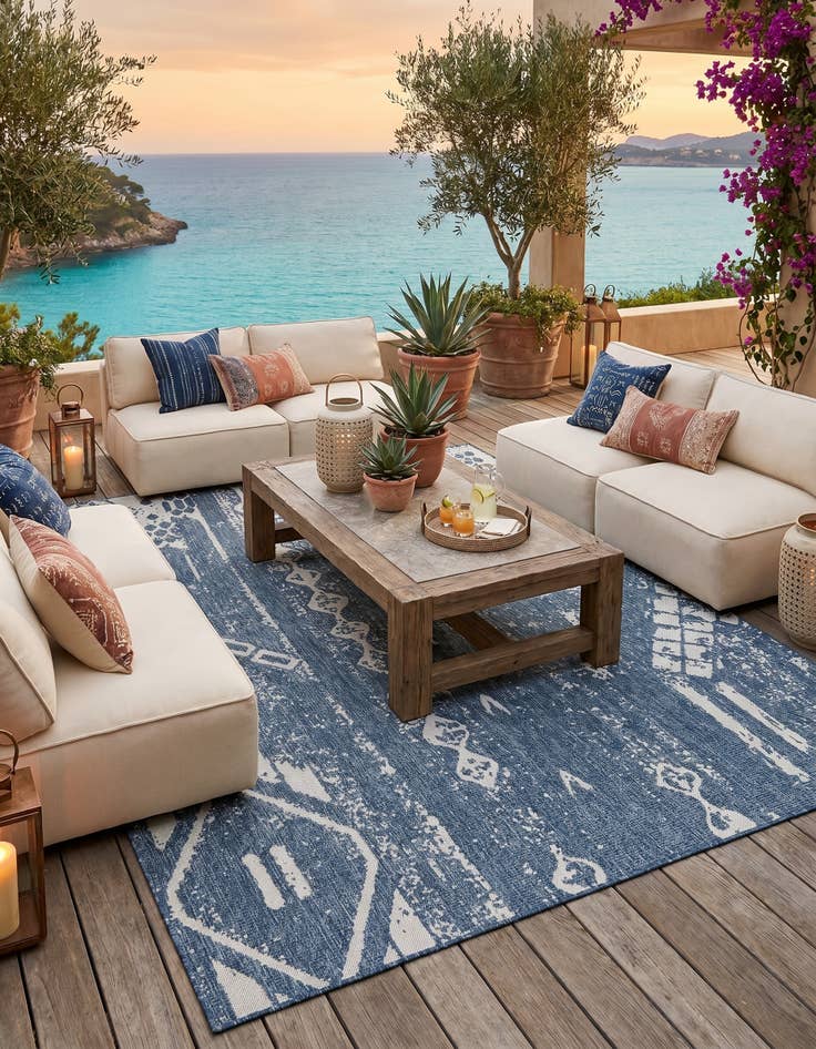 Detail image of 7' 10 x 10' Easy-Clean Bohemian Indoor / Outdoor Rug