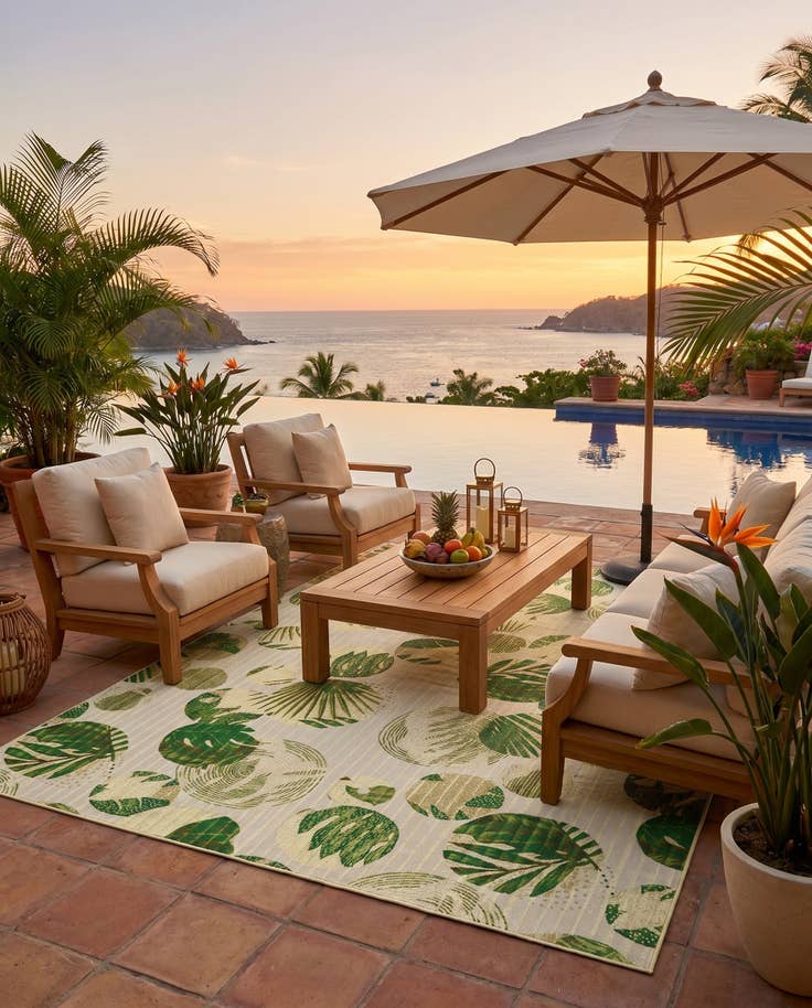 Detail image of 9' x 12' Easy-Clean Botanical Indoor / Outdoor Rug