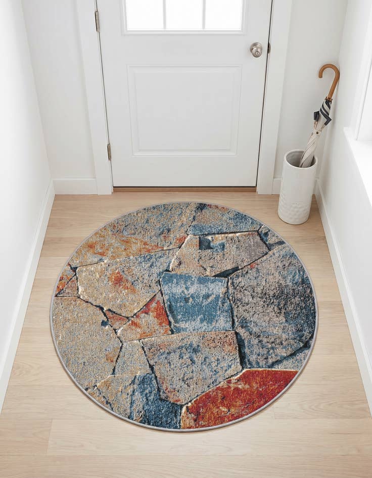 Detail image of 3' x 3' Easy-Clean Modern Indoor / Outdoor Round Rug