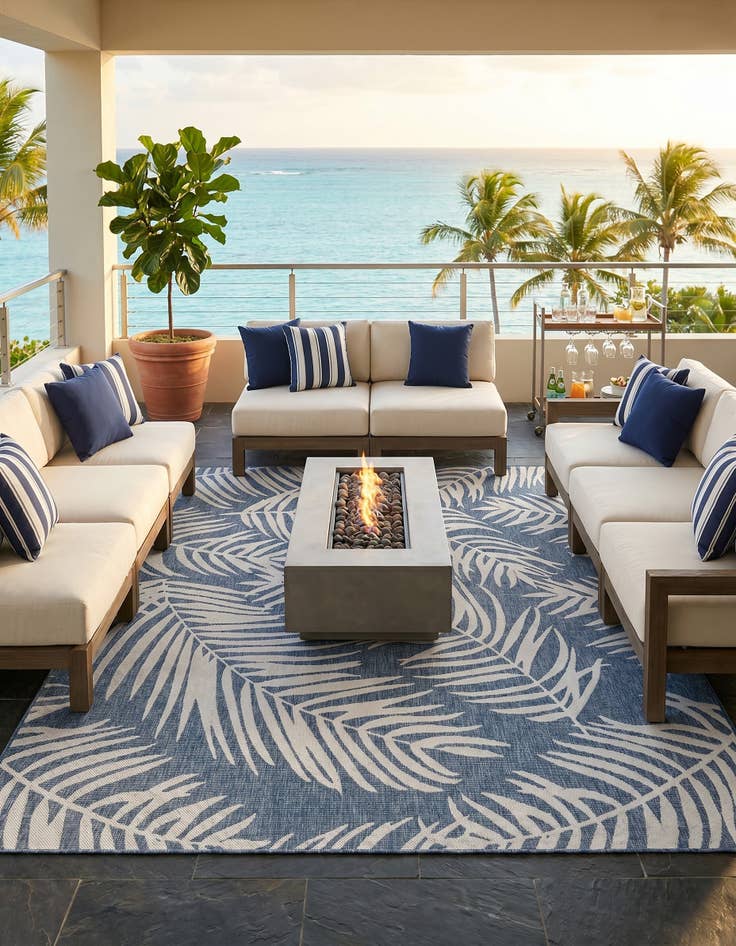 Detail image of 10' 8 x 10' 8 Easy-Clean Botanical Indoor / Outdoor Square Rug