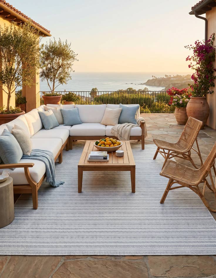 Detail image of 10' x 14' Easy-Clean Striped Indoor / Outdoor Rug