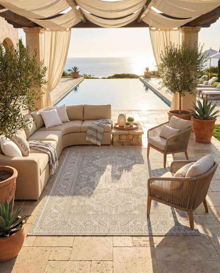 5' 3 x 7' Easy-Clean Aztec Indoor / Outdoor Rug