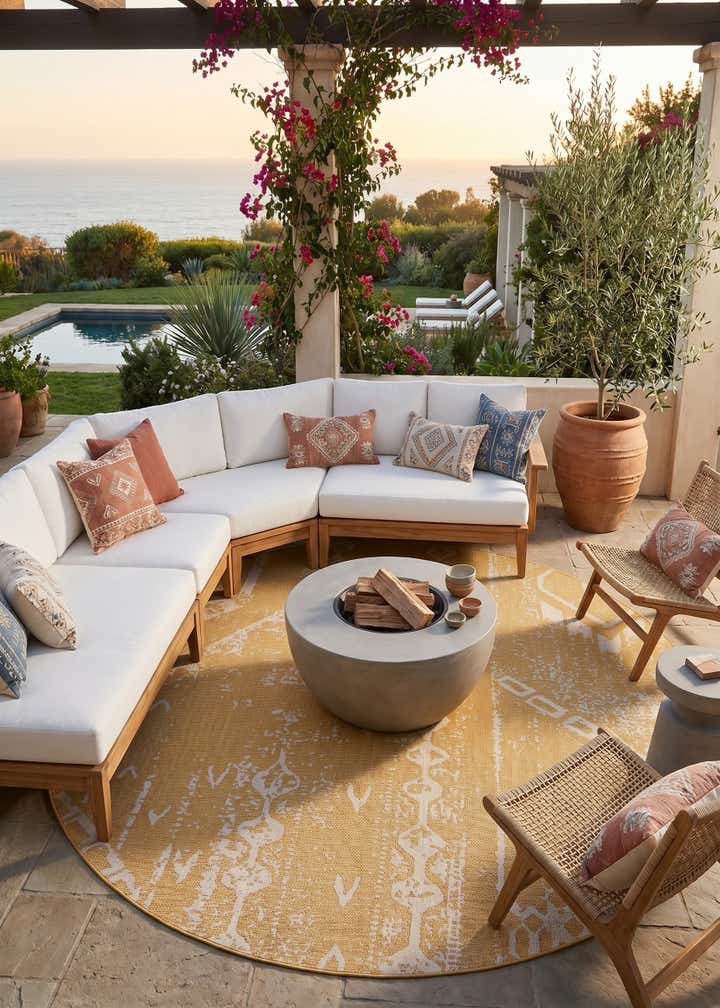10' 8 x 10' 8 Easy-Clean Bohemian Indoor / Outdoor Round Rug