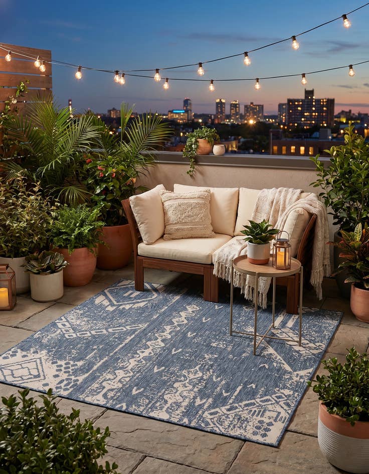 Detail image of 5' 3 x 5' 3 Easy-Clean Bohemian Indoor / Outdoor Square Rug