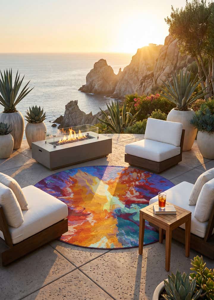 7' x 7' Easy-Clean Modern Indoor / Outdoor Round Rug