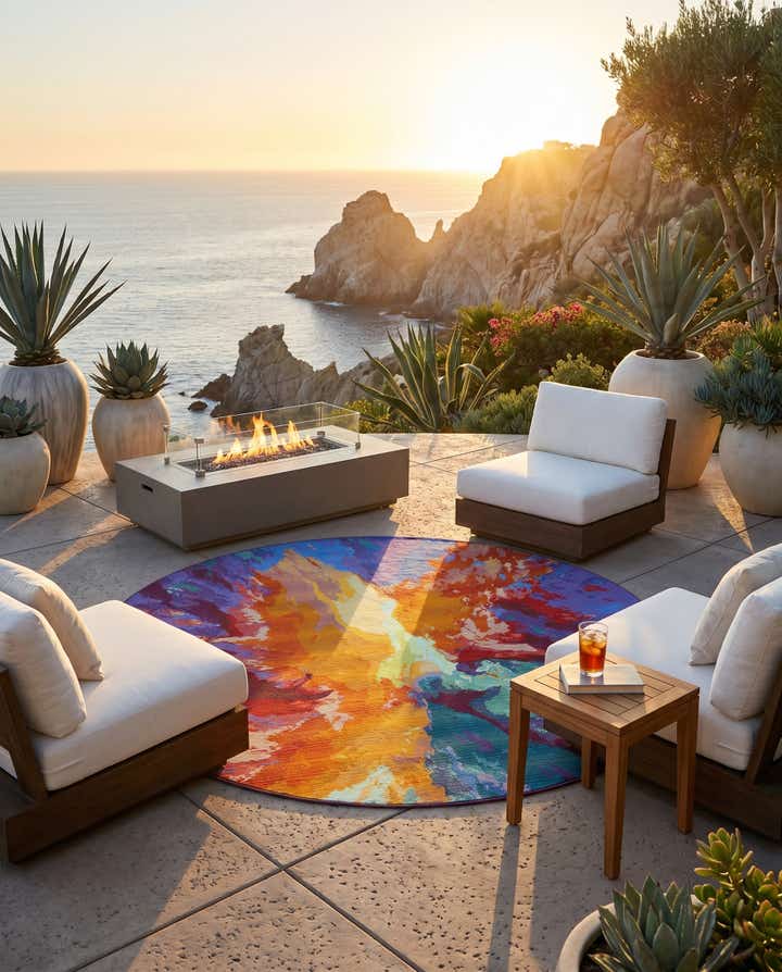 7' x 7' Easy-Clean Modern Indoor / Outdoor Round Rug