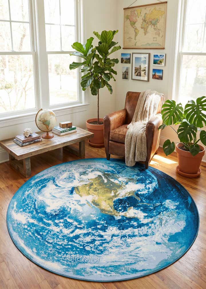 7' 10 x 7' 10 Easy-Clean Modern Indoor / Outdoor Round Rug