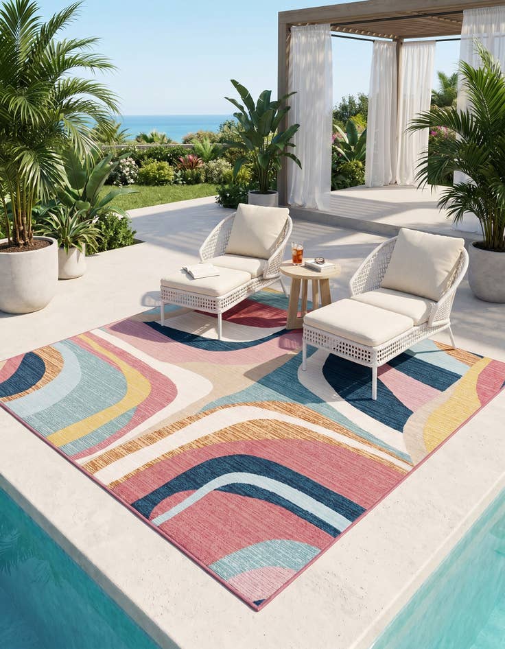 Detail image of 7' 10 x 7' 10 Easy-Clean Modern Indoor / Outdoor Square Rug