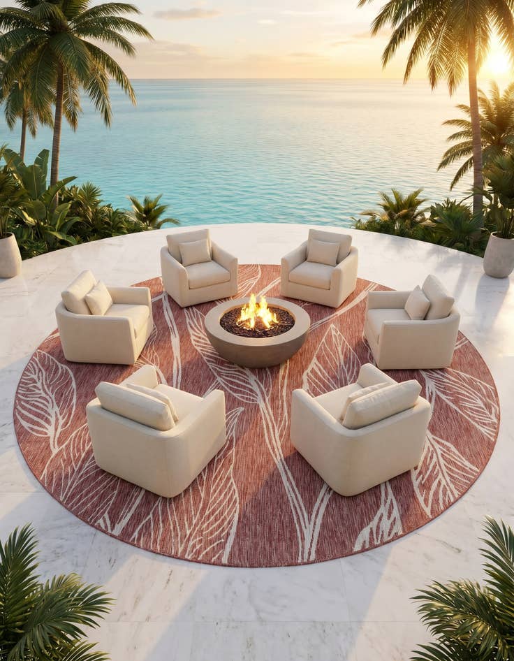 Detail image of 13' x 13' Easy-Clean Botanical Indoor / Outdoor Round Rug