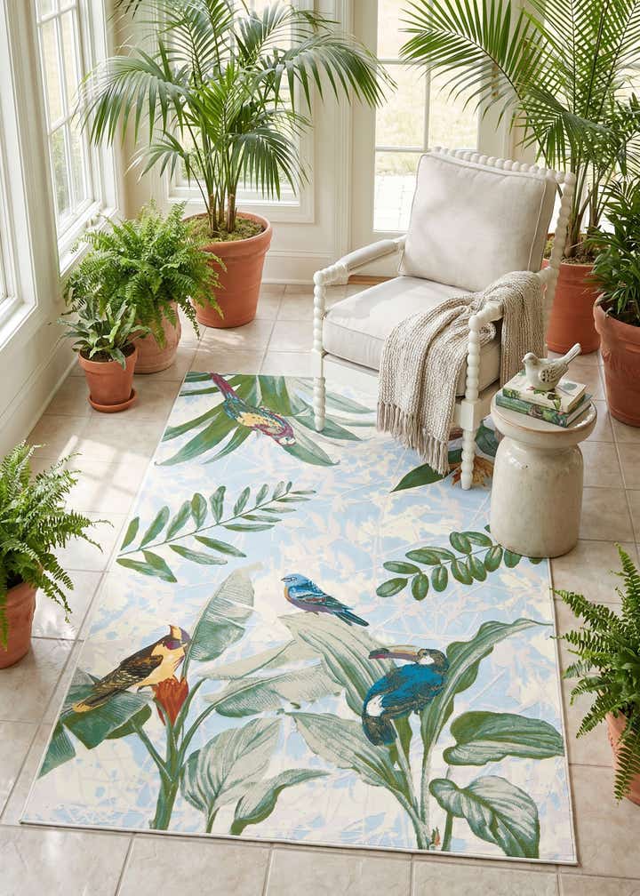 5' 3 x 8' Easy-Clean Botanical Indoor / Outdoor Rug