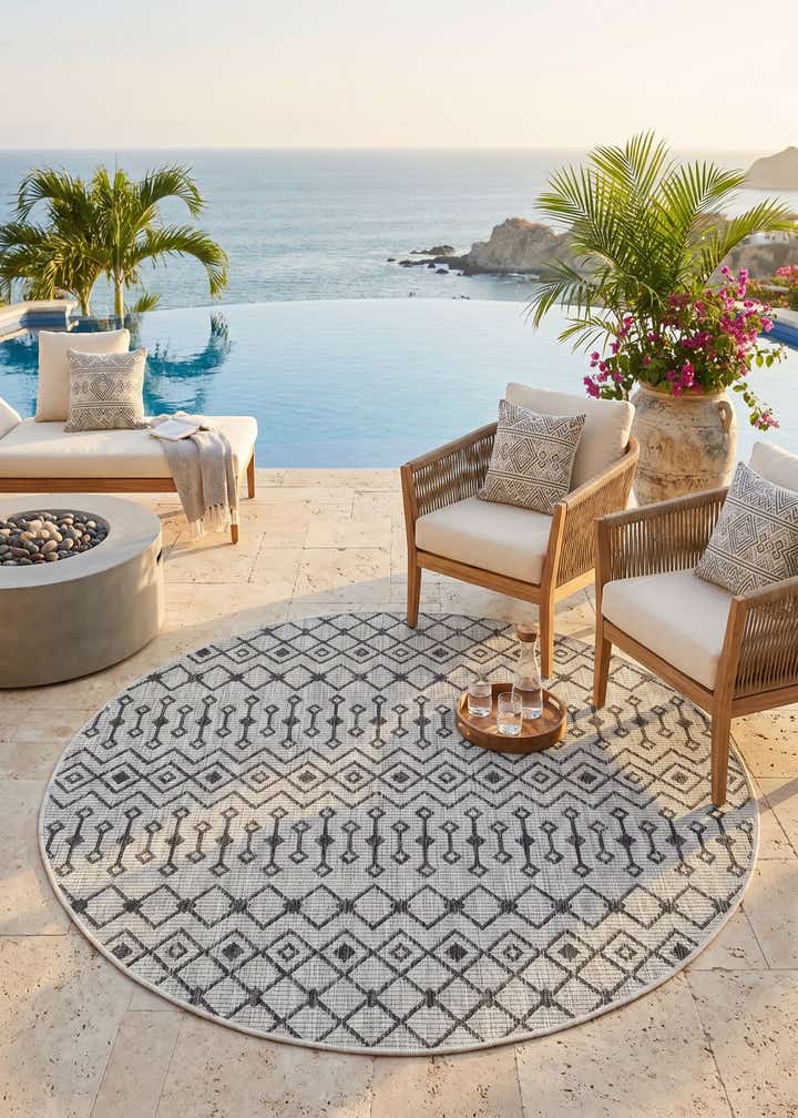 5' 3 x 5' 3 Easy-Clean Lattice Indoor / Outdoor Round Rug