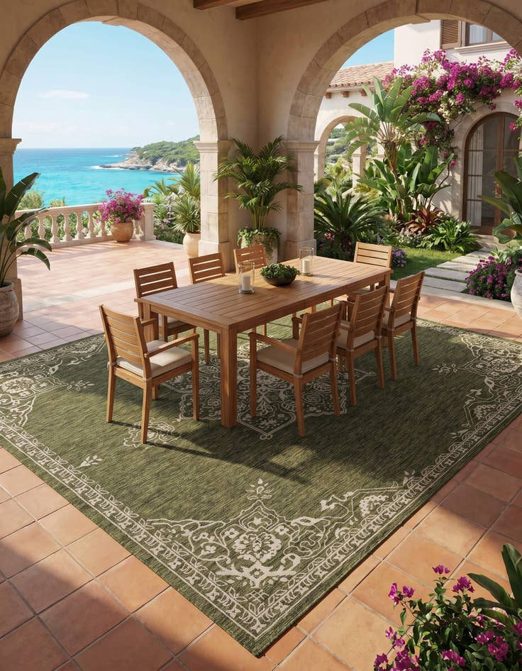 Detail image of 13' x 13' Easy-Clean Traditional Indoor / Outdoor Square Rug