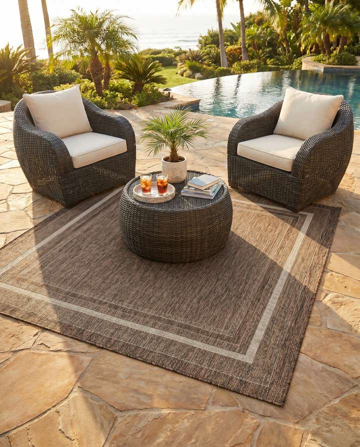6' 1 x 6' 1 Easy-Clean Border Indoor / Outdoor Square Rug