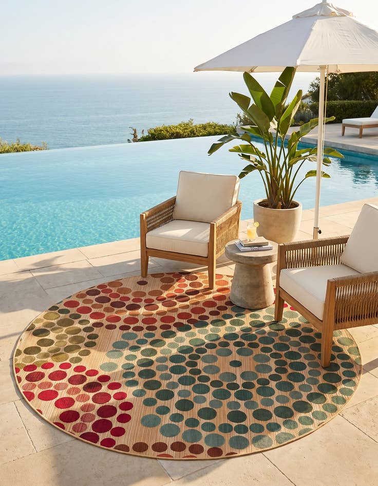 Detail image of 6' x 6' Easy-Clean Modern Indoor / Outdoor Round Rug