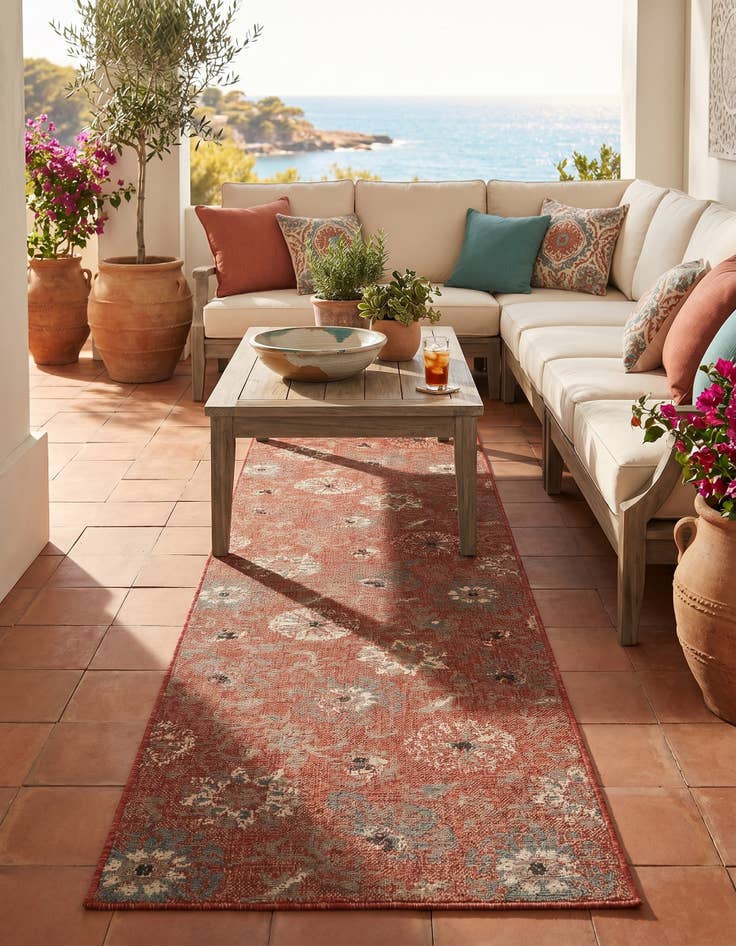 Detail image of 2' 7 x 10' Easy-Clean Botanical Indoor / Outdoor Runner Rug