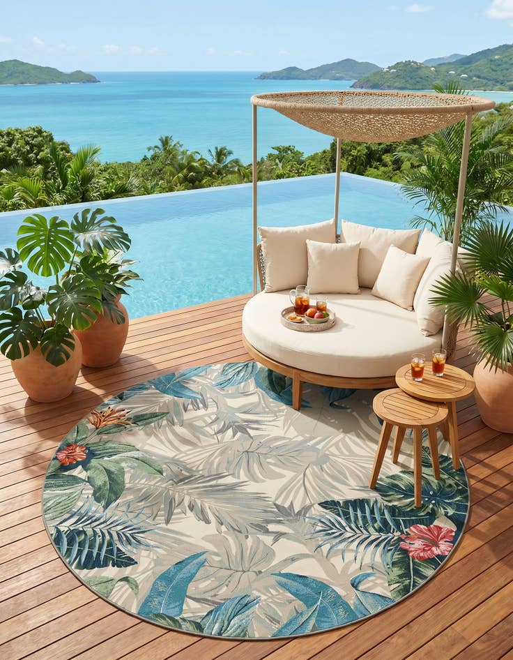 Detail image of 10' x 10' Easy-Clean Botanical Indoor / Outdoor Round Rug