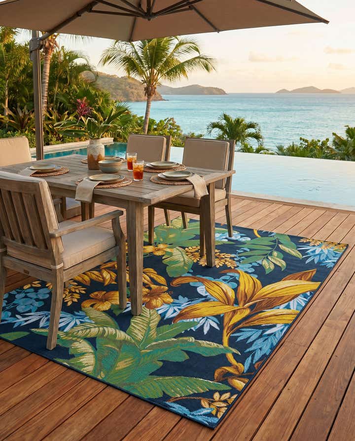 5' 3 x 8' Easy-Clean Botanical Indoor / Outdoor Rug