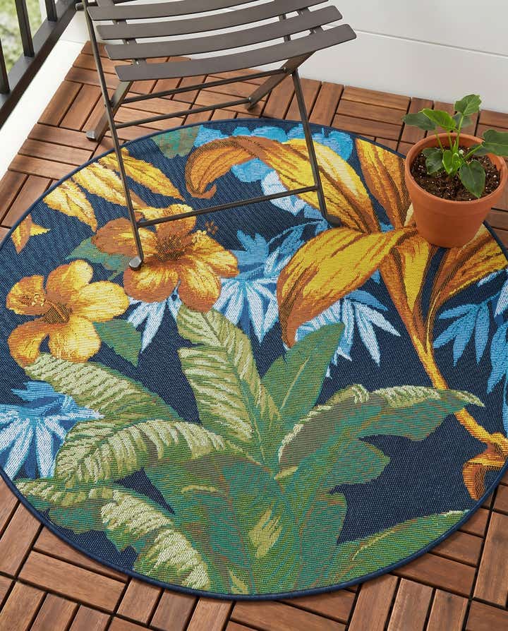 3' x 3' Easy-Clean Botanical Indoor / Outdoor Round Rug