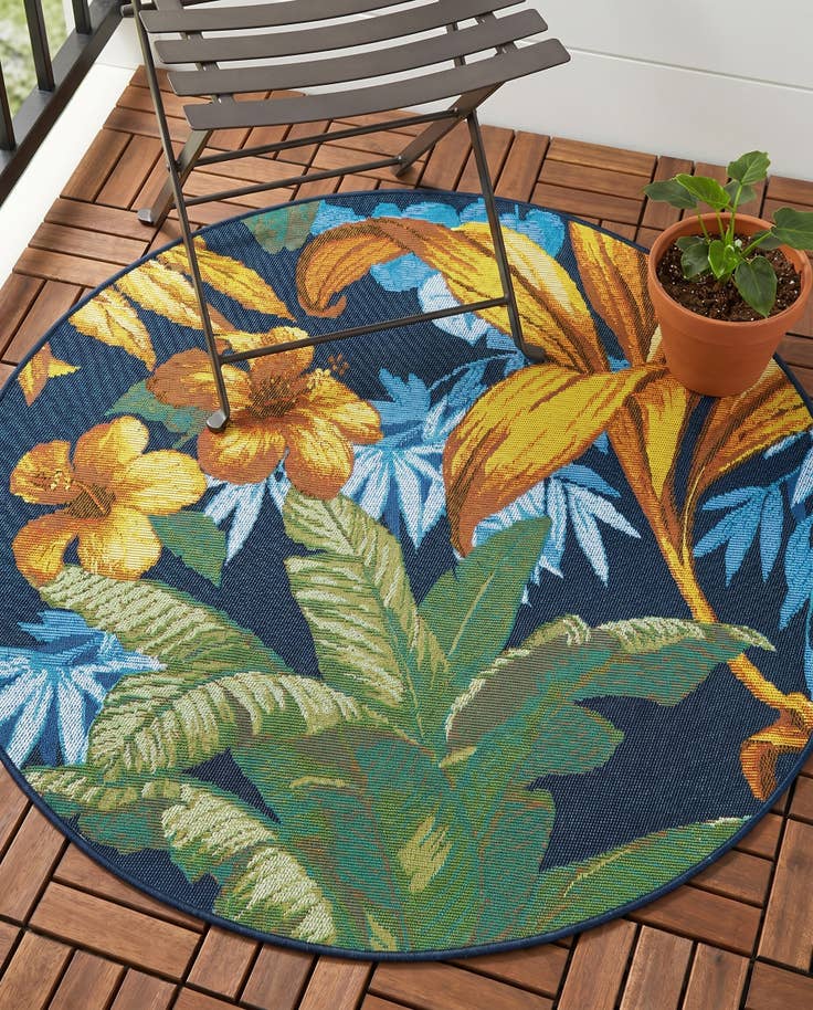 Detail image of 3' x 3' Easy-Clean Botanical Indoor / Outdoor Round Rug
