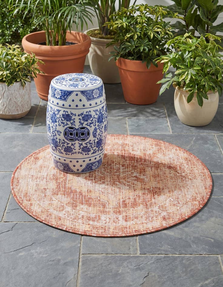 Detail image of 3' x 3' Easy-Clean Traditional Indoor / Outdoor Round Rug