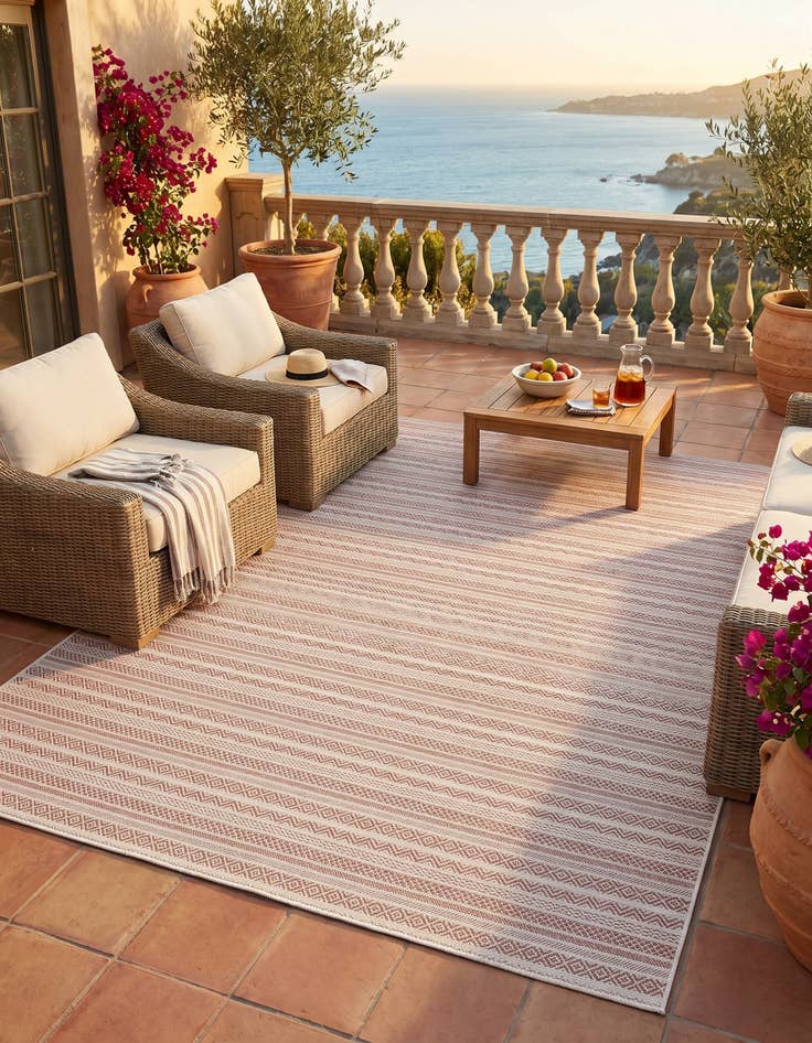 Detail image of 7' 10 x 11' Easy-Clean Striped Indoor / Outdoor Rug