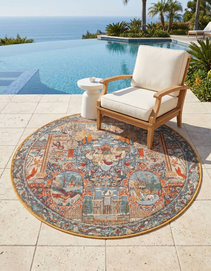 Detail image of 4' x 4' Easy-Clean Traditional Indoor / Outdoor Round Rug