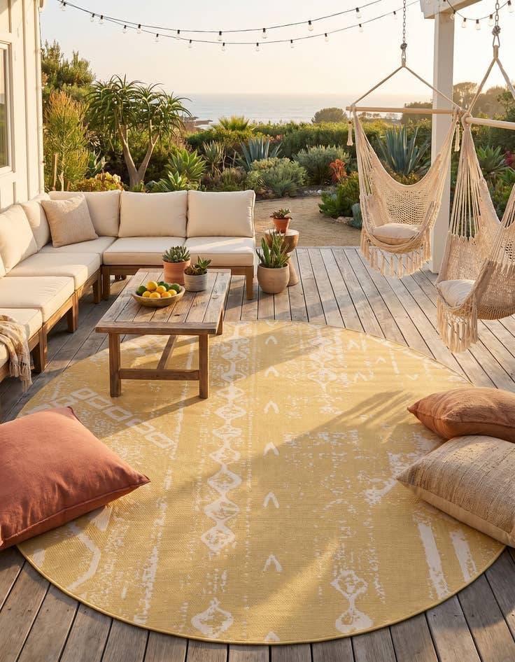 Detail image of 13' x 13' Easy-Clean Bohemian Indoor / Outdoor Round Rug