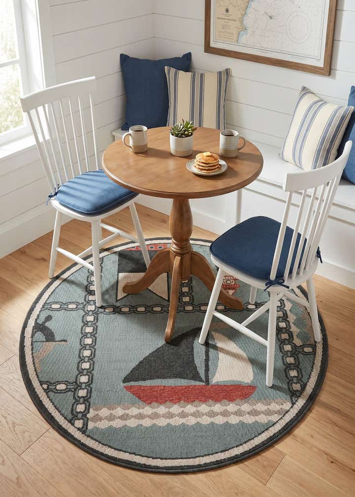4' x 4' Easy-Clean Coastal Indoor / Outdoor Round Rug