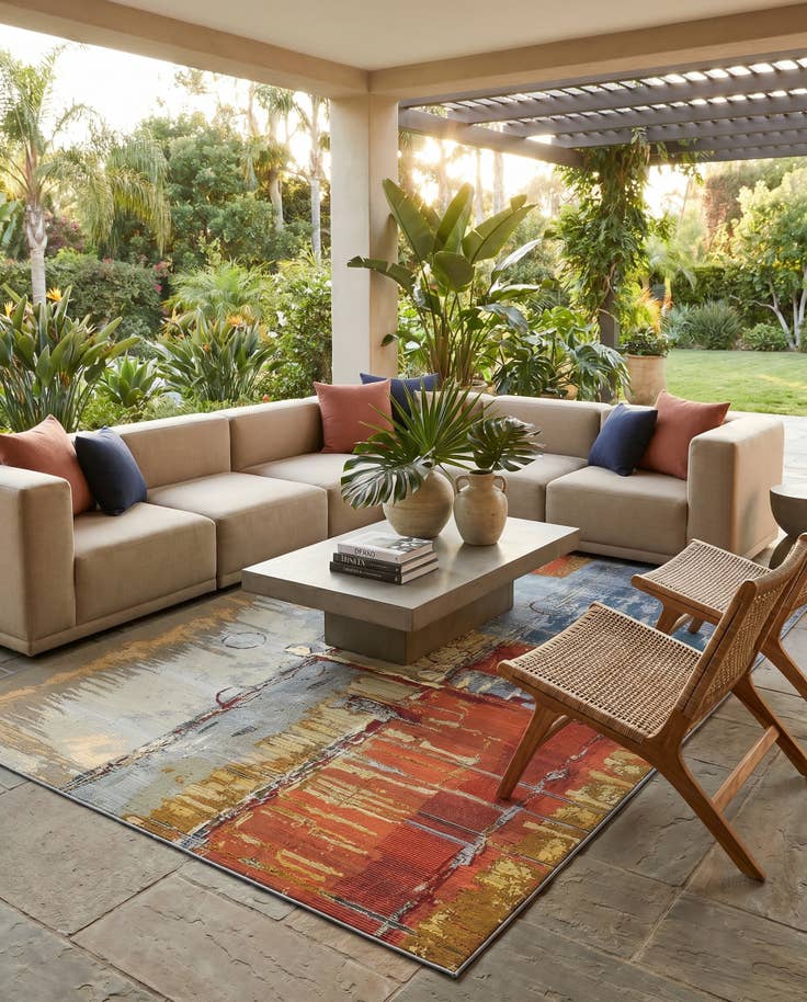 Detail image of 5' 3 x 8' Easy-Clean Modern Indoor / Outdoor Rug