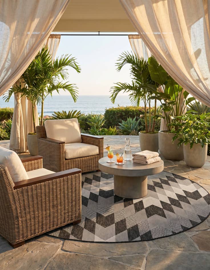 Detail image of 7' 10 x 7' 10 Easy-Clean Modern Indoor / Outdoor Round Rug