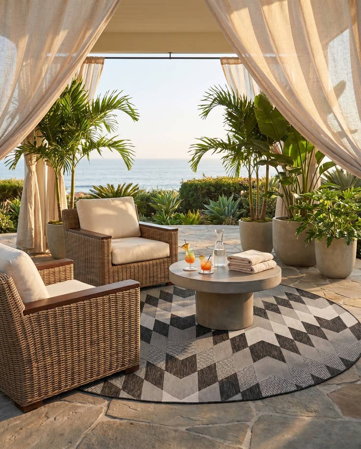Detail image of 7' 10 x 7' 10 Easy-Clean Modern Indoor / Outdoor Round Rug