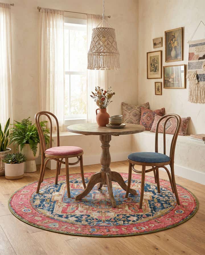 4' x 4' Easy-Clean Traditional Indoor / Outdoor Round Rug