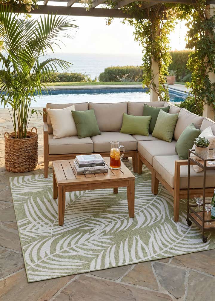 7' 10 x 7' 10 Easy-Clean Botanical Indoor / Outdoor Square Rug